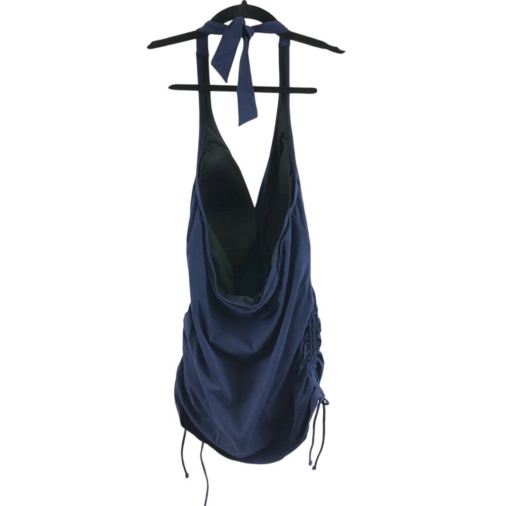 Lands End Womens Tankini Top Molded Cups Halter Ruched Navy Blue Size 10P - Picture 2 of 3